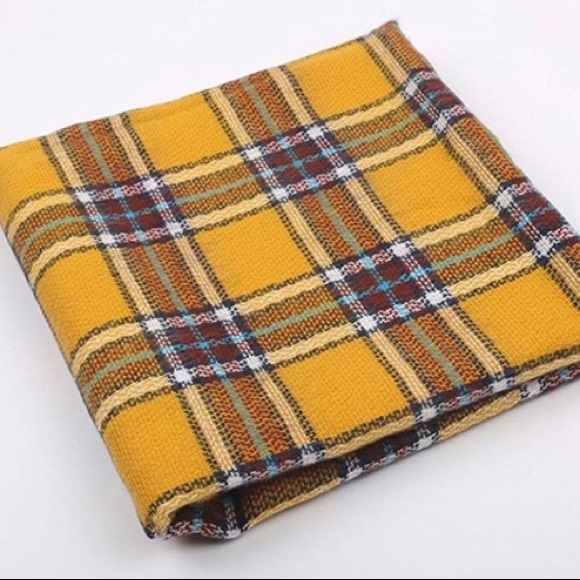 Large Tartan Plaid Blanket Scarf Yellow Brown - Picture 5 of 7